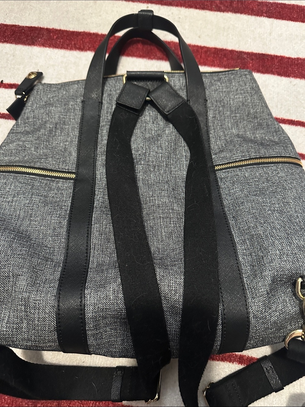 henri bendel Gray and Black Canvas Backpack with Gold Hardware EXCELLENT FIND - Picture 4 of 6